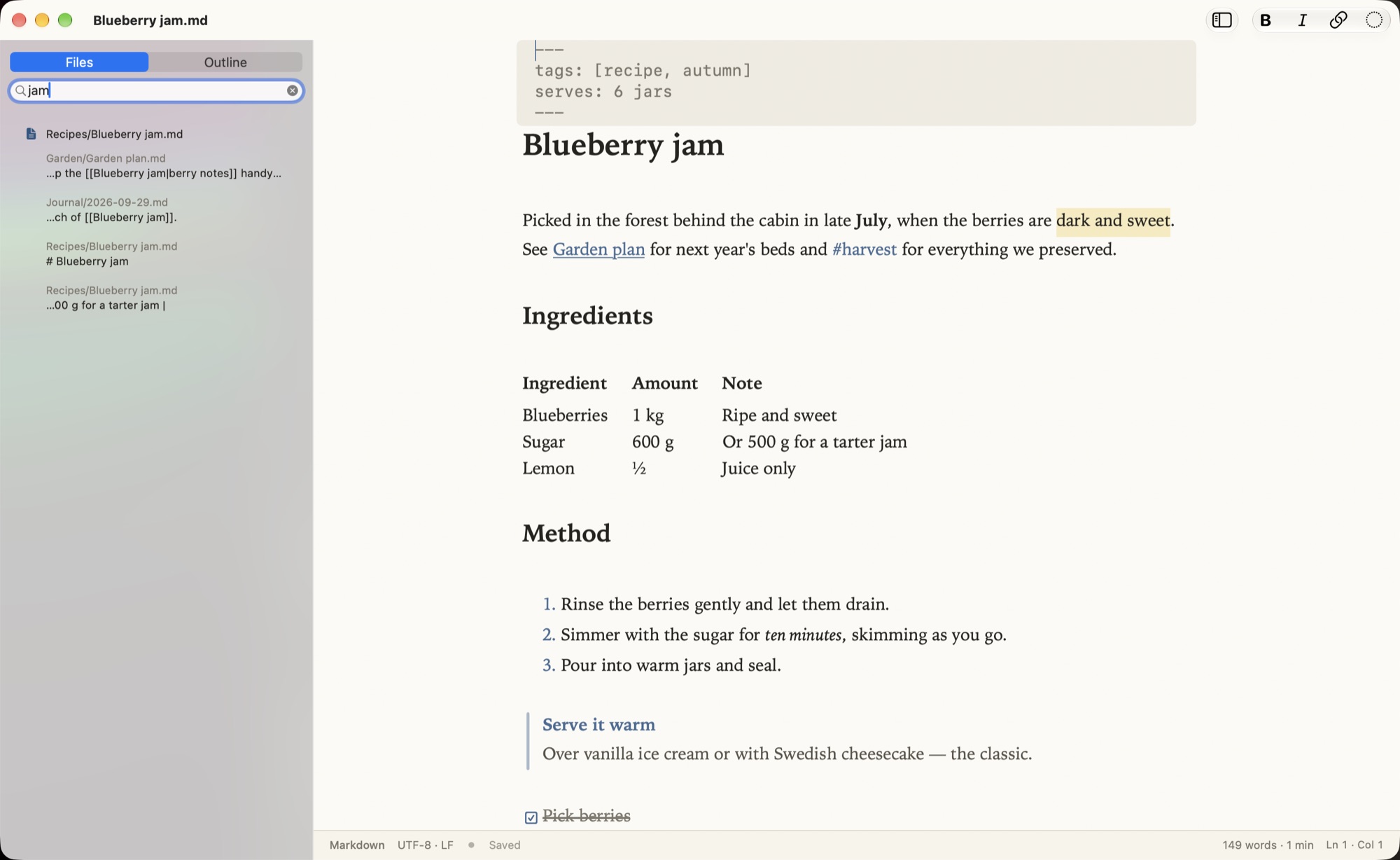 The folder tree and search across every file